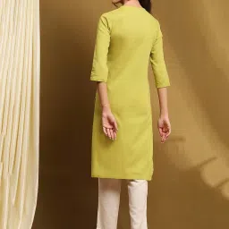 Biba Green Cotton Blend Solid 3/4th Sleeve Kurta image 2