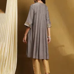 Biba Grey Polyester Blend Self Design 3/4th Sleeve Kurta image 2