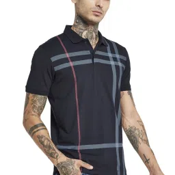 Octave Navy Cotton Regular Fit Striped Polo T-Shirt image 4