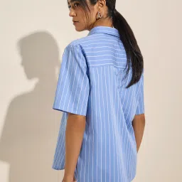 Wardrobe by Westside Blue Pinstriped Cotton Shirt image 2