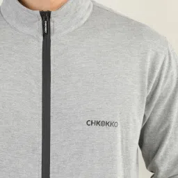 Chkokko Grey Melange Regular Fit High Neck Sweatshirt image 4