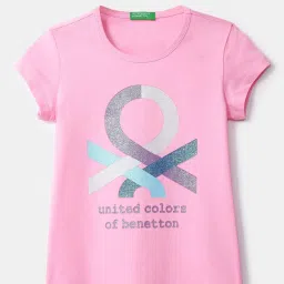 United Colors of Benetton Kids Pink Logo Print T-Shirt image 1