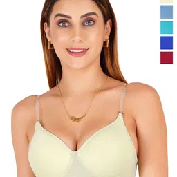 Liigne Women Pack Of 5 Medium Coverage Lightly Padded & Non-Wired T-shirt Bra-image-59