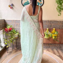 Saree Mall Green Embellished Sarees With Unstitched Blouse image 2