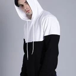 Kook N Keech Men White & Black Colourblocked Hooded Sweatshirt image 3