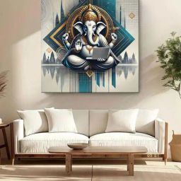 999Store Grey & Teal Canvas Ganesha Painting-picture-21
