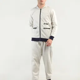 Chkokko Grey & Navy Regular Fit Hooded Sweatshirt image 5