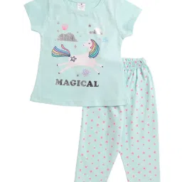 Smarty Kids Green Printed T-Shirt with Pyjamas image 1