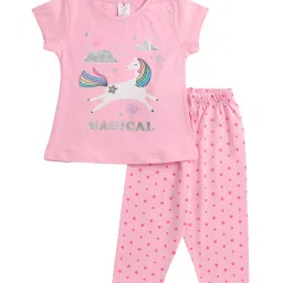 Smarty Kids Pink Printed T-Shirt with Pyjamas image 1