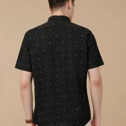 CAVALLO by Linen Club Black Linen Blend Slim fit Print casual shirts image 2