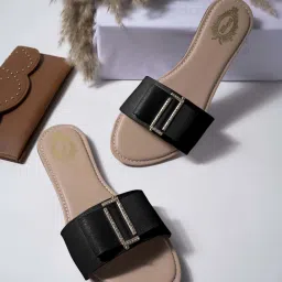 Shoetopia Kids Black & Beige Casual Slides image 2