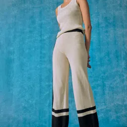 The Label Life Black Cotton Flaired Fit Geometric Trousers image 2