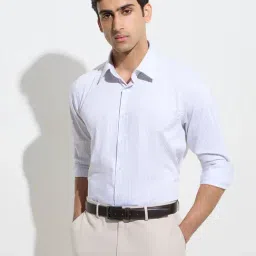 WES Formals by Westside Beige Stripe Patterned Slim-Fit Cotton Shirt image 1