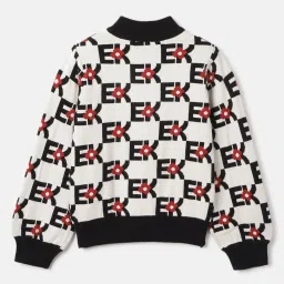 Elle Girls White & Red Self Full Sleeves Sweater image 2