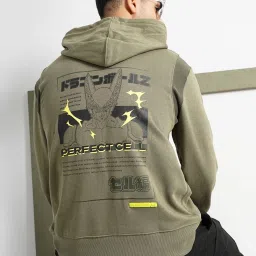 celio celio* Dark Khaki Regular Fit Dragon Ball Z Print Cotton Hooded Sweatshirt image 2