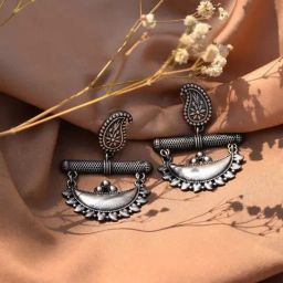Teejh Ethnic Anushka Half Moon Silver Oxidized Dangler Earrings-picture-9