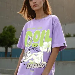 Bewakoof Official Looney Tunes Merchandise Purple Oversized Graphic T-Shirt-picture-11