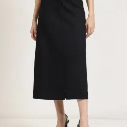 Fablestreet Black Cotton Regular Fit Skirt-image-97