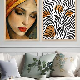 Kotart Brown & White 2 Pieces Women Printed Wooden Wall Arts-picture-41