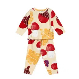 MINIKLUB Girls Beige Printed Full Sleeves T-Shirt with Pants-picture-36