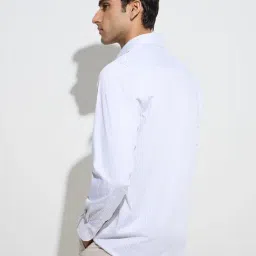 WES Formals by Westside Beige Stripe Patterned Slim-Fit Cotton Shirt image 2