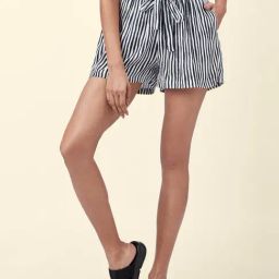 People by Pantaloons White & Black Cotton Striped Shorts-picture-34