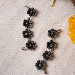 Teejh Ethnic Vani Silver Oxidized Floral Ear Cuff Earrings-picture-8