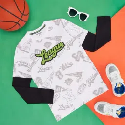 Pantaloons Junior White & Green Cotton Printed Full Sleeves T-Shirt-picture-40