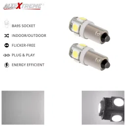 AllExtreme EX2WT10 5 LED BA9S Parking Light Super Bright Projector Pilot Interior Wedge Dome Trunk License Plate Lamp Bulb for Car Bike and Motorcycle (2W, White, 2 PCS) image 5