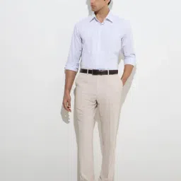 WES Formals by Westside Beige Stripe Patterned Slim-Fit Cotton Shirt image 3