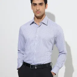 WES Formals by Westside Grey Stripe Printed Slim-Fit Cotton Shirt-picture-10