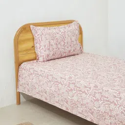 Westside Home Brick Red Floral Print Single Bed Flat Sheet & Pillowcase-image-15