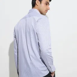 WES Formals by Westside Grey Stripe Printed Slim-Fit Cotton Shirt image 2
