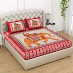 Living Roots Printed Red 240 TC Cotton Bedsheet with 2 Pillow Covers-picture-35