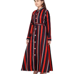 Aarika Kids Navy & Red Striped Full Sleeves Dress image 3