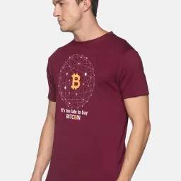 BLACK RADIO Maroon Slim Fit Printed Cotton Crew T-Shirt image 3