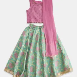 Akkriti by Pantaloons Kids Pink & Green Embellished Ghagra Cholis-picture-25