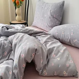 JC HOME Pink & Blue 4 Pieces Floral Printed Double King Bedding Set image 4