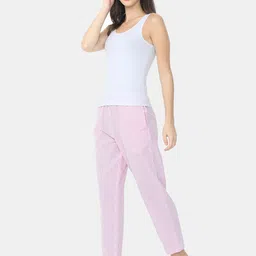 Bareblow Women White & Pink Striped Pure Cotton Lounge Pants image 4