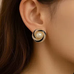 Celestique Pearls Studded Korean Circular Shaped Studs image 3