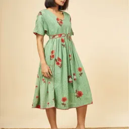 Marigold Lane Sea Green Printed A-Line Dress image 3