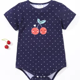 Kookie Kids Half Sleeves Onesies Polka & Cherry Print - Navy Blue-image-13
