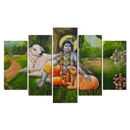 WENS Krishna Devine Art  5 Pieces Laminated Wall Panels  -Multicolor-picture-44