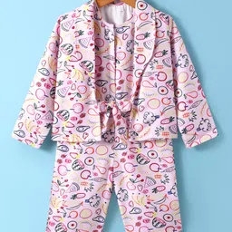 Enfance Fruits Printed Jumpsuit With Full Sleeves Coordinating Jacket - Pink-image-86