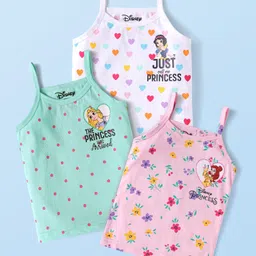 Babyhug Disney Cotton Lycra Knit Singlet Sleeves Slips with Disney Princess GraphicPack Of 3 - White Pink Light Blue-picture-21