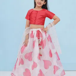 AJ Dezines Organza Half Sleeves Floral Printed Lehenga Choli - Red-picture-10