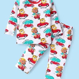 Babyhug Cotton Knit Full Sleeves Night Suit with Animal Print - Offwhite-picture-31