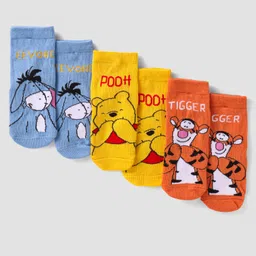 Cute Walk By Babyhug Disney Ankle Length Anti-Bacterial Socks With Winnie The Pooh Tigger Eeyore Graphics Pack Of 3 - Yellow Orange & Blue-picture-35