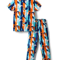 Pine Kids Single Jersey Knit Half Sleeves Co-ords Night Suit With Fish Print - Multicolour-picture-24