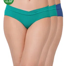 Inner Sense Organic Cotton Knit Pack Of 3 Solid V Band Detailed Plus Size Maternity Panties - Green & Blue image 1